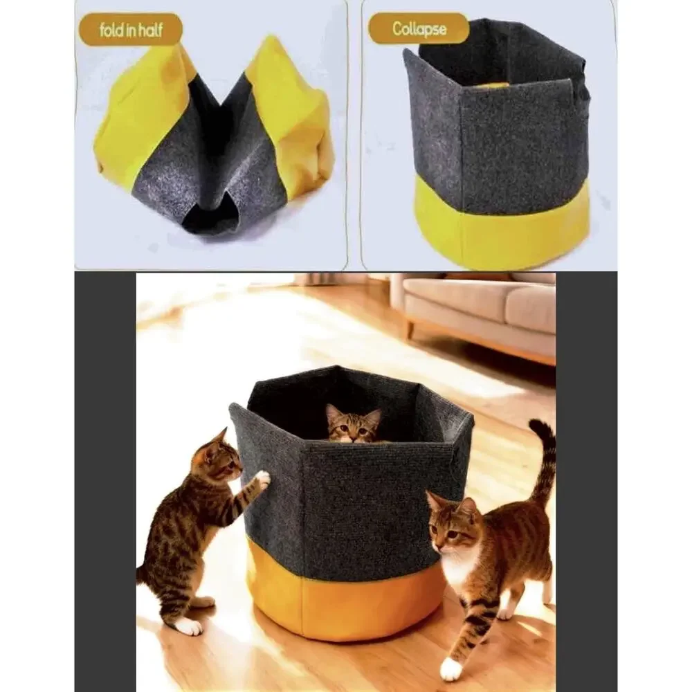 Fabric Cat House Tunnel Gray Yellow 24in x 15in
